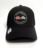Black Flexfit Hat Cap with Chevy C1 Corvette Crossed Flags for Chevrolet