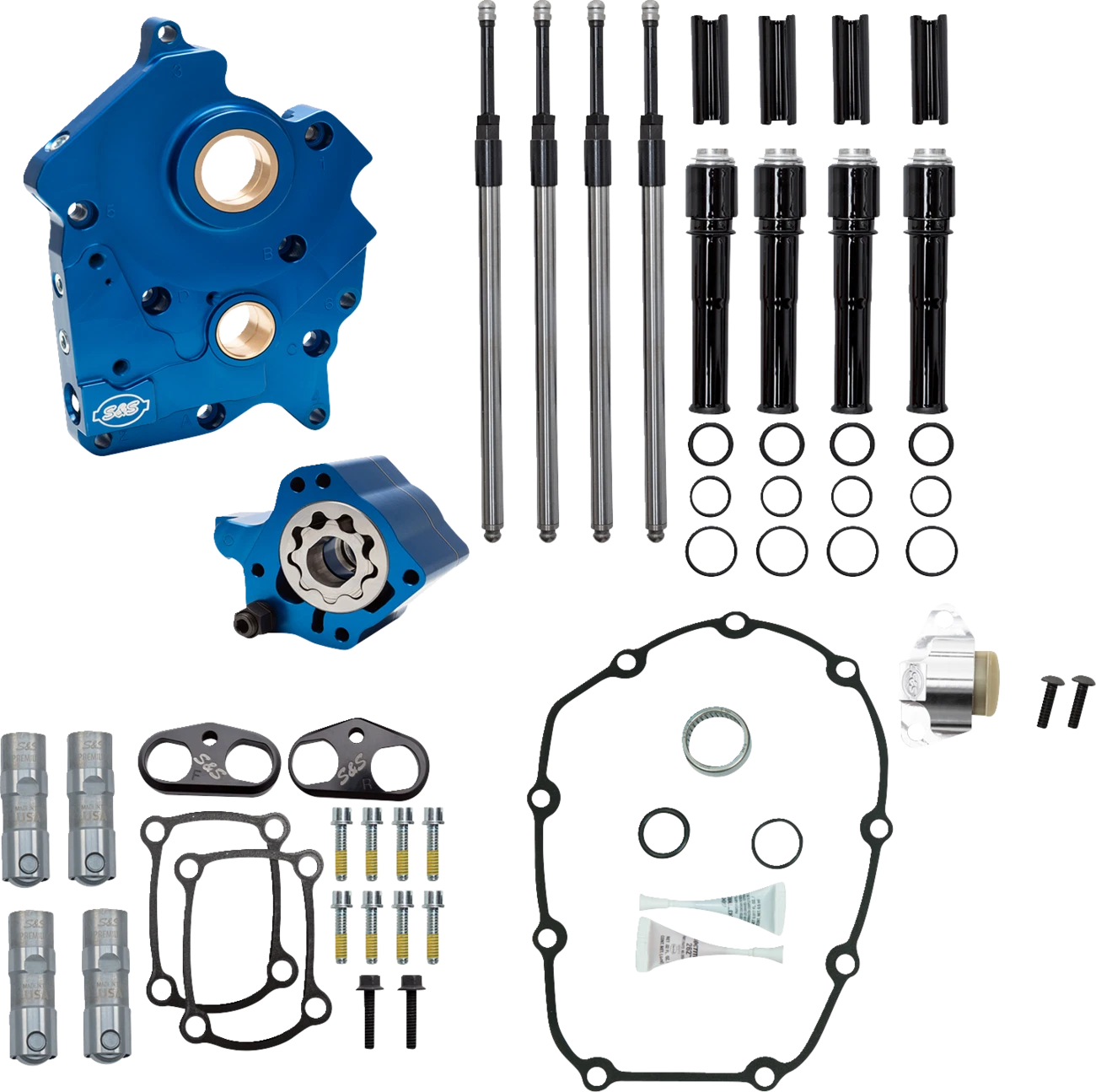 S&S Cycle Cam Chest for Harley M8 (Oil Cooled, Chain Drive, Black Tubes)