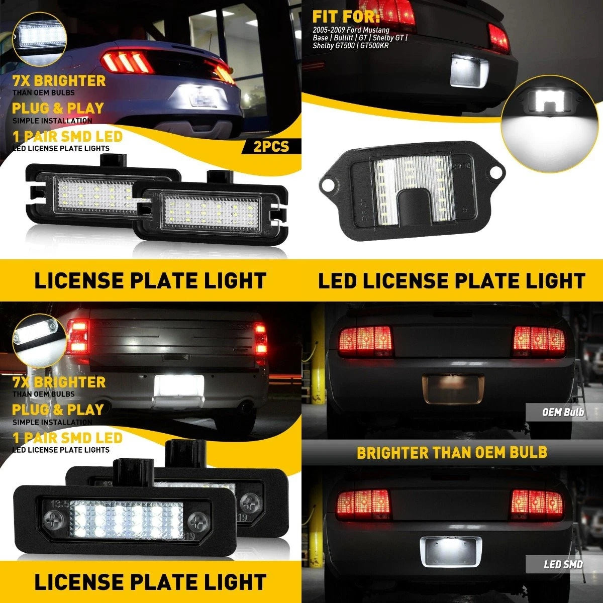 AUXITO LED License Plate Lights Assembly for Ford Mustang (2015–2021)