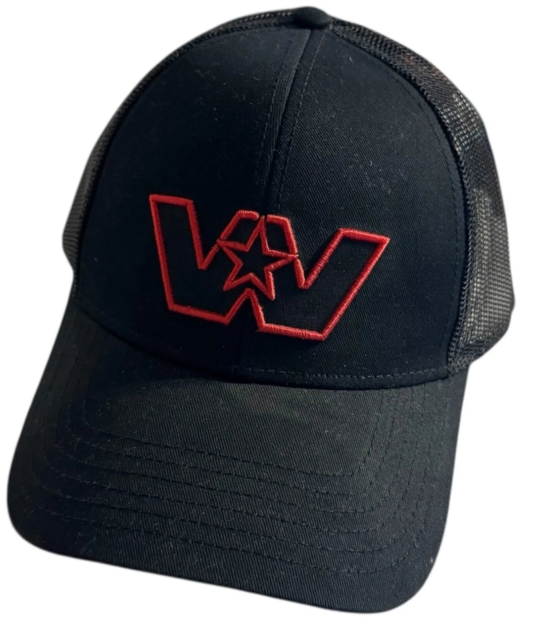 Western Star Trucks Trucker Hat with Red Logo, Black Mesh Back