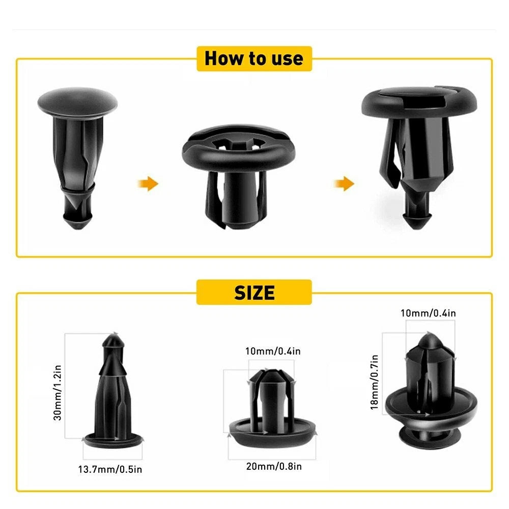Set of 100 Bumper 10mm Clips for Honda