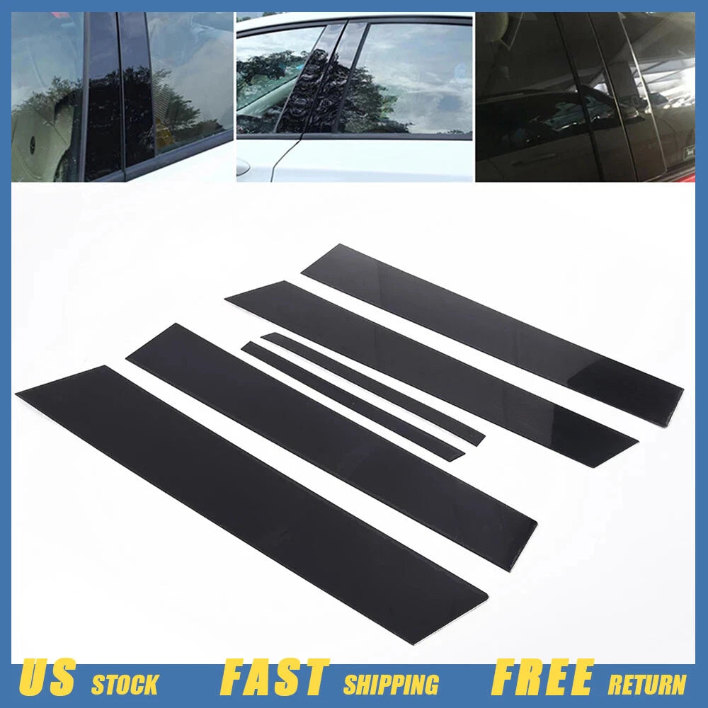 Set of 6 Black Pillar Door Posts Trim Covers for Honda Civic (4dr)