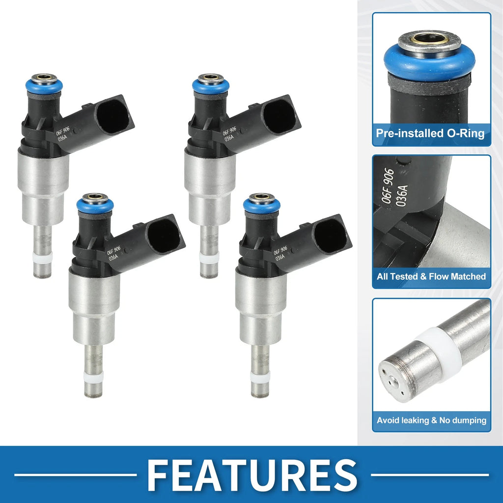 Set of 4 Fuel Injectors No.06F906036A for Audi A6 C6 2.0TFSI (2005–2011)