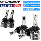 Set of 6 LED Headlight Bulbs 9005 9006 H11 6500K Bright White for Vehicles