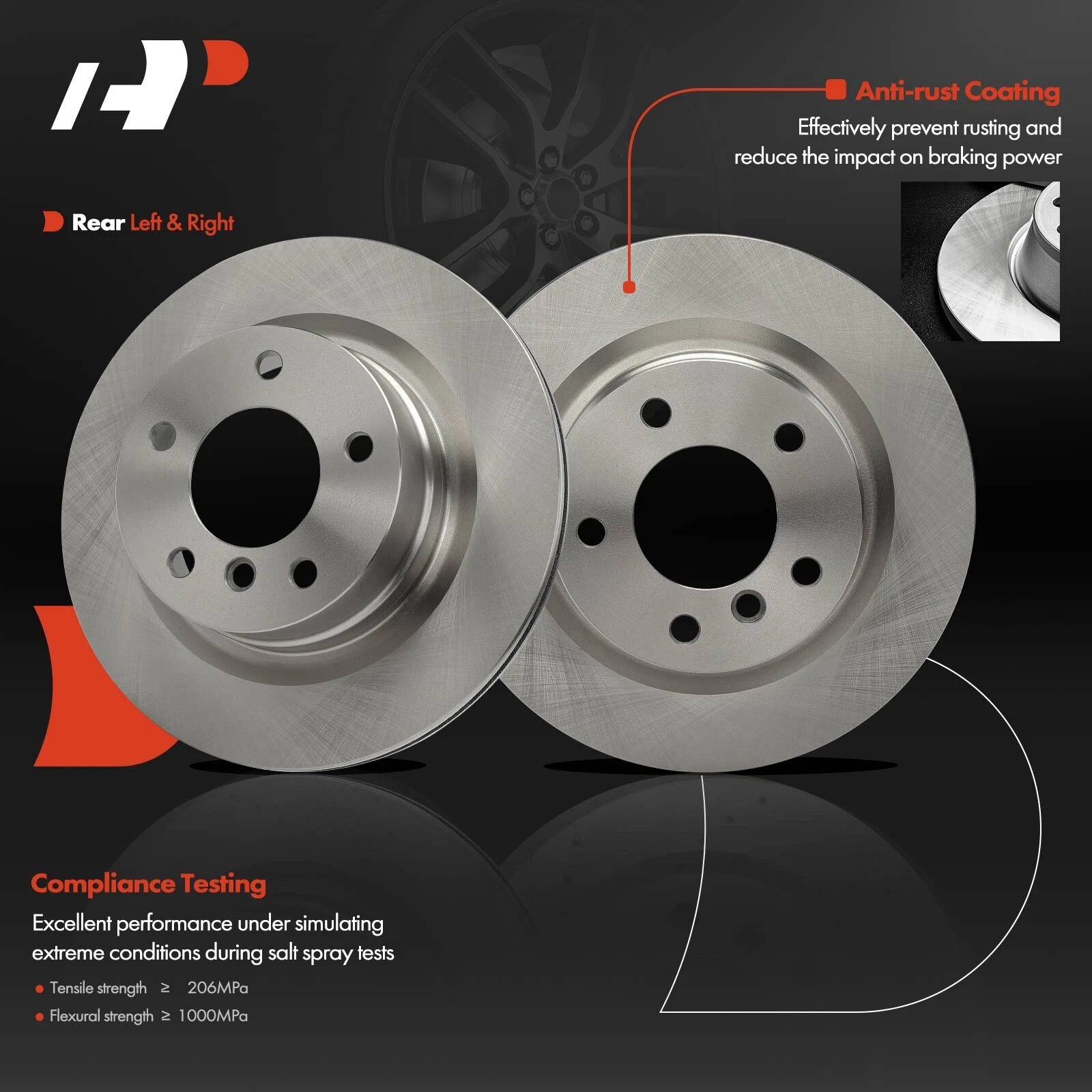 2X Rear Disc Brake Rotors for BMW 128i (2008–2013)