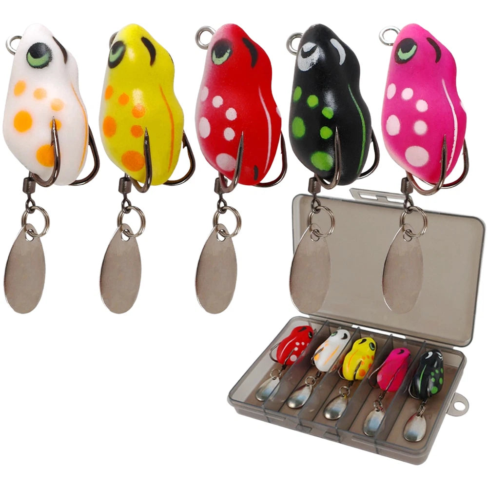 Set of 5 Soft Frog Casting Lures with Double Hooks for Bass Angling
