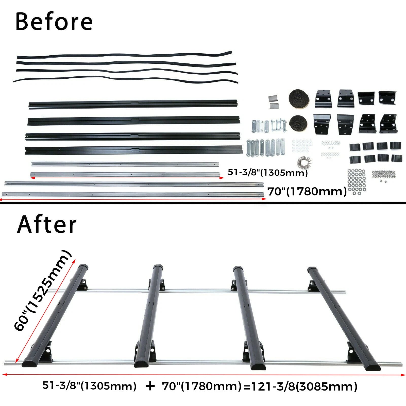 Set of 4 Cross Bar Ladder Roof Rack for Mercedes Sprinter (2007–Present)