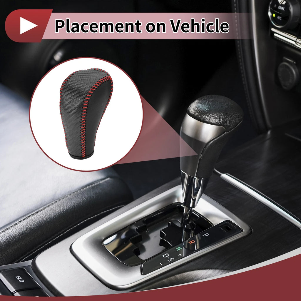 Gear Shift Knob Cover for Chevrolet Aveo (2004–2011) - Black Carbon Fiber, Red Leather