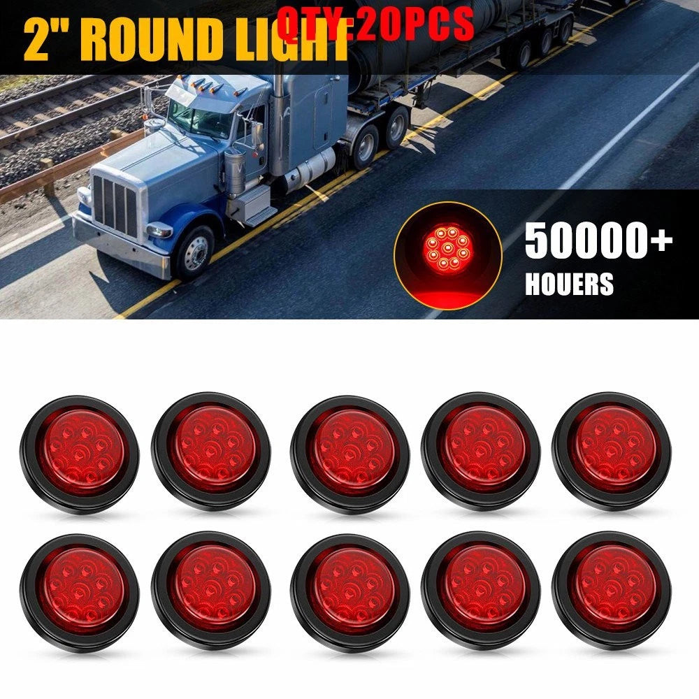 2 Inch Round Red LED Clearance Side Marker Light for Trailer Truck RV (10-50X)