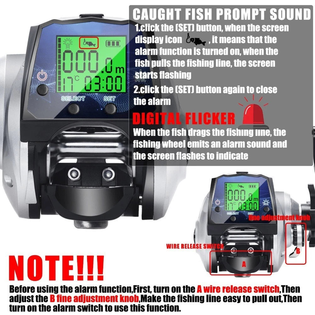 Digital Display Baitcasting Reel for Fishing (Temperature, Time, Line Length)