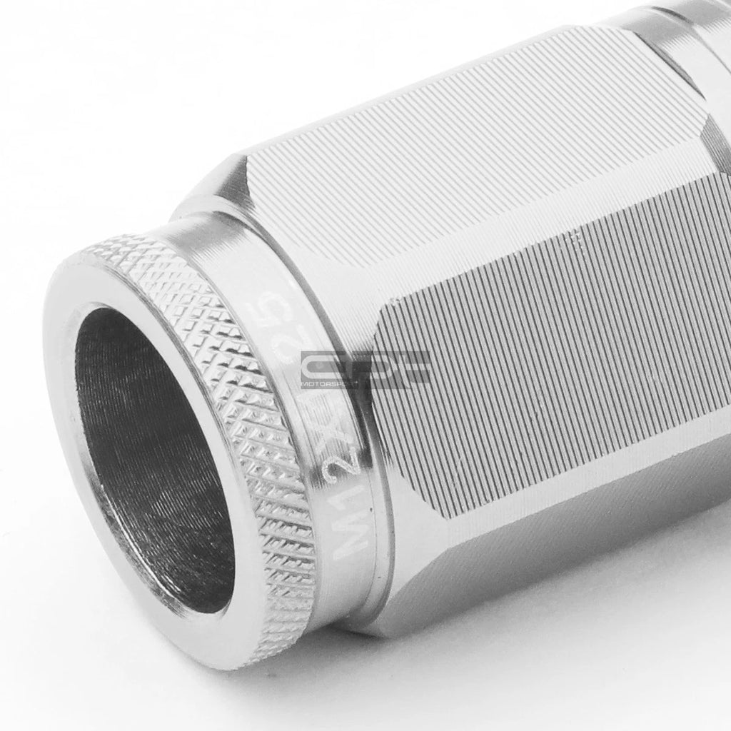 Open-End Aluminum Silver Lug Nuts + Adapter M12x1.25 for