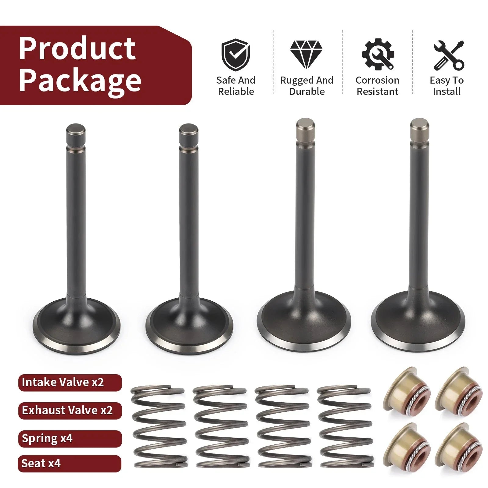 Intake Exhaust Valve Kit & Seals Spring for EZGO Gas Golf Cart (1996–2026)