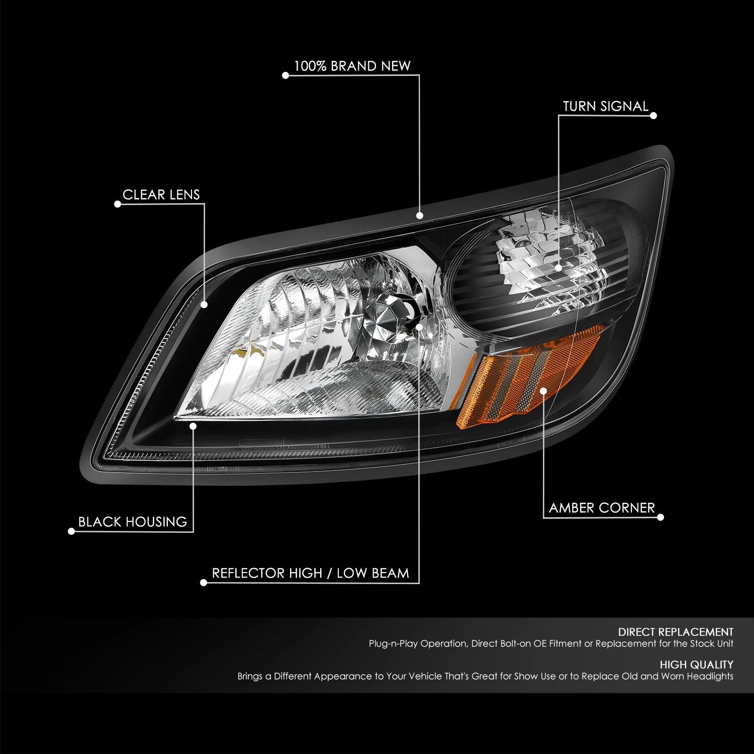 Headlight Assembly for Hino 165 185 (2006–2019) - Black Housing, Amber Corner