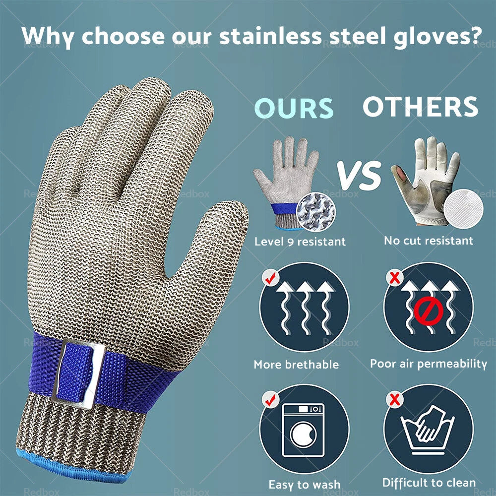 Stainless Steel Cut Proof Stab Resistant Butcher Gloves L XL