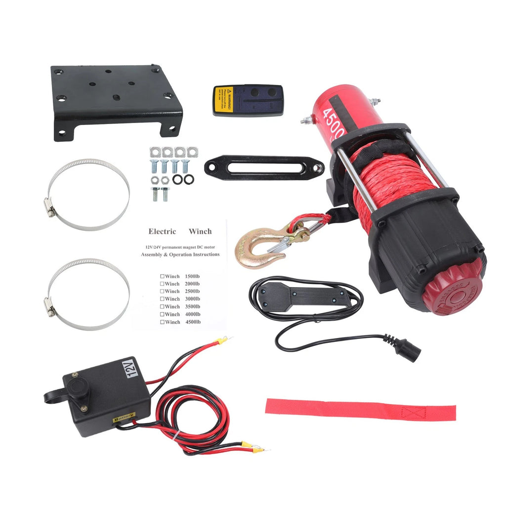Electric Winch 4500lbs for Off-Road Vehicles (12VDC, Synthetic Rope)