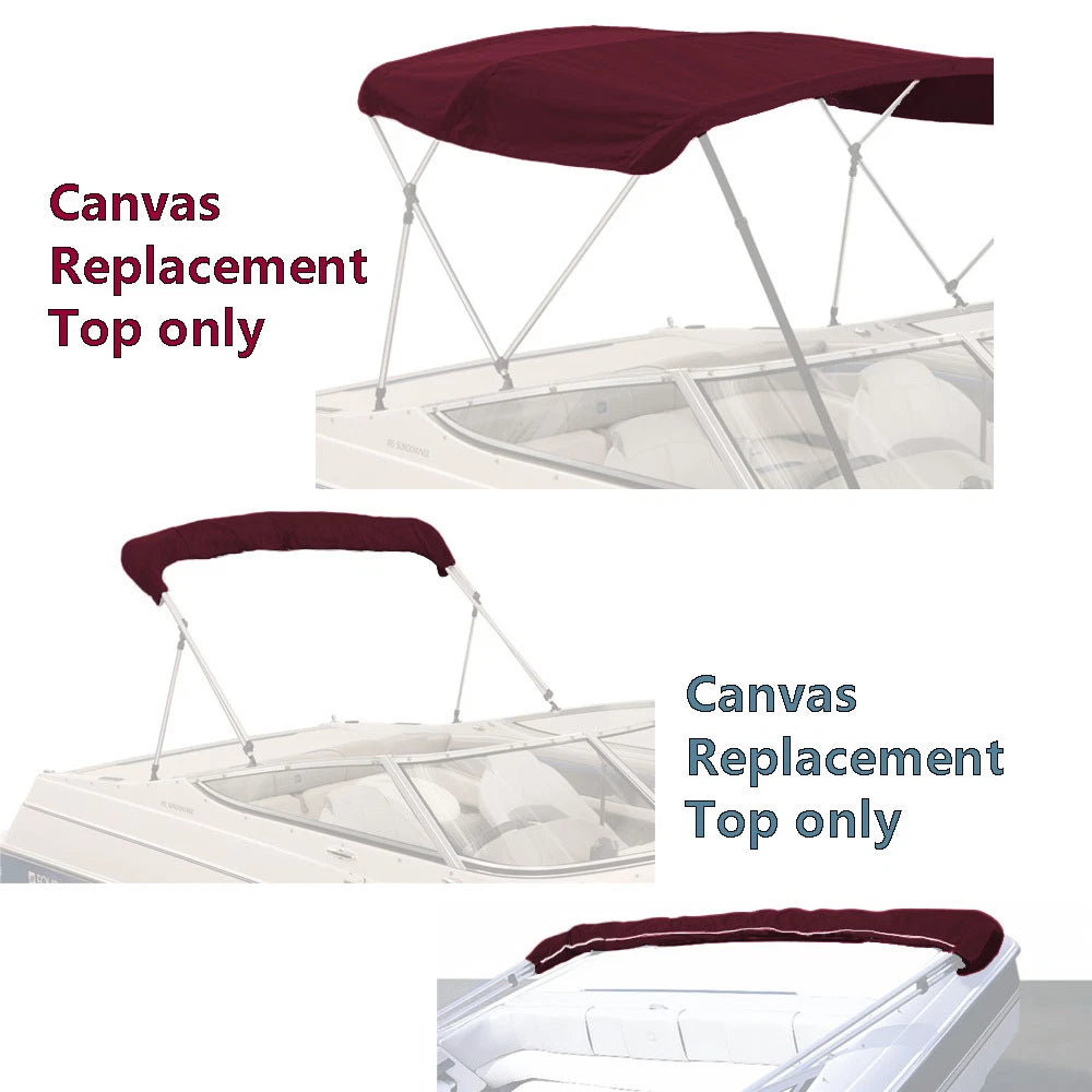 Bimini Top Boat Cover for 3 Bow (Fits 72"L 85"-90"W) - Burgundy Canvas