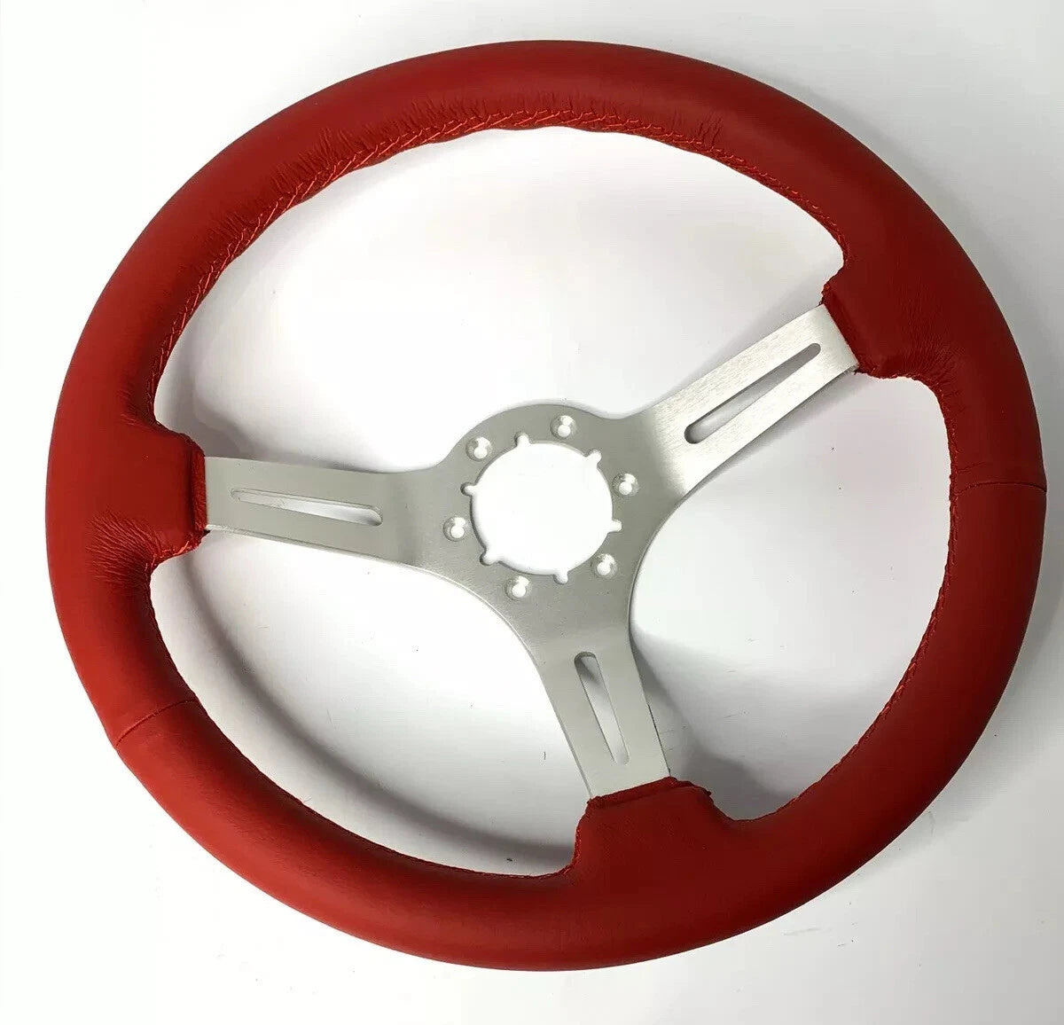 14 Inch Brushed 6 Hole Leather Steering Wheel with Horn Button for Universal (All)