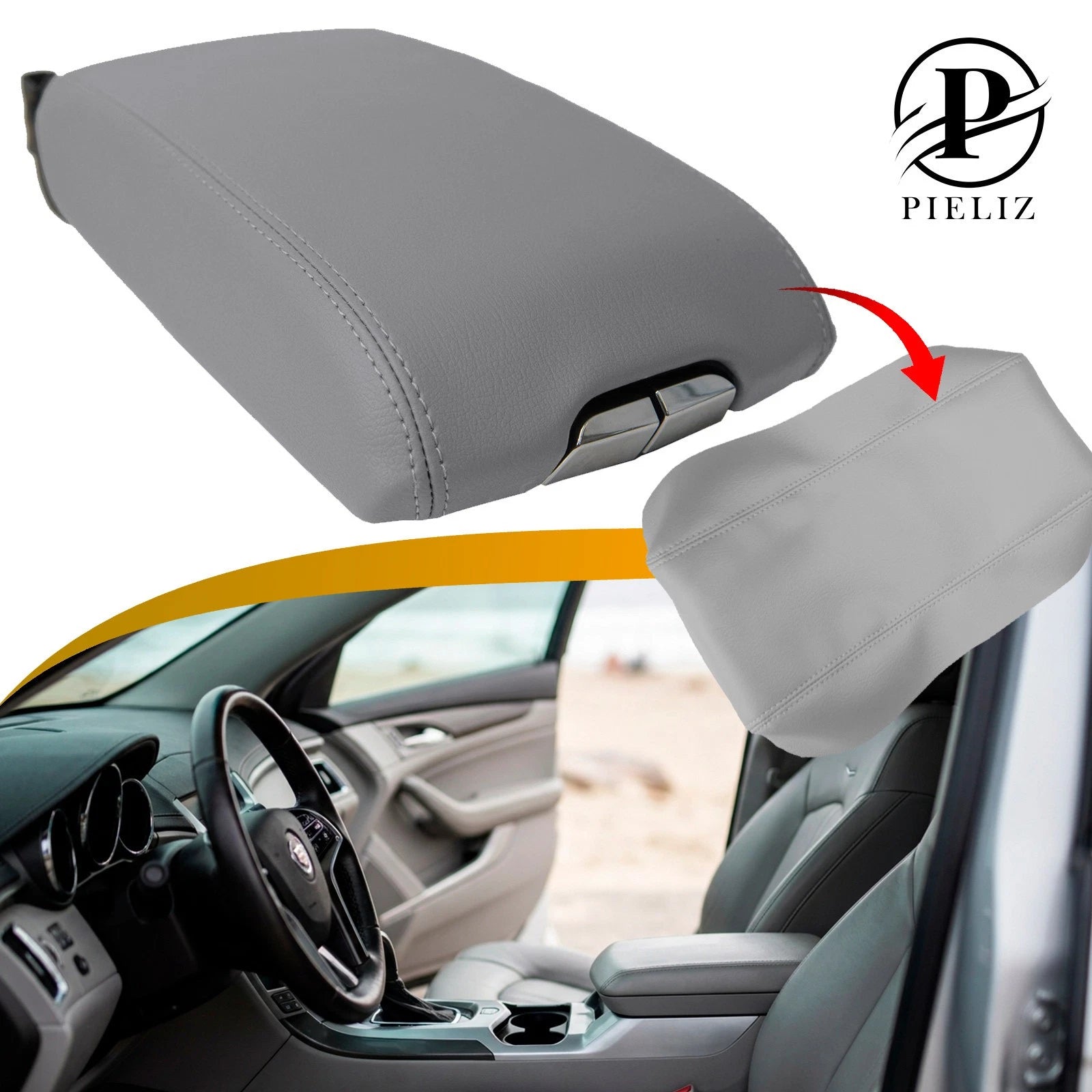 Center Console Armrest Cover for Cadillac SRX (2010–2016) Gray Leather