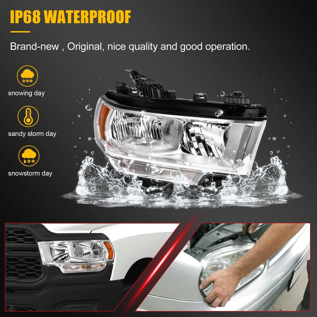 2X Chrome Amber Headlights for Ram 2500 3500 (2019–2024)