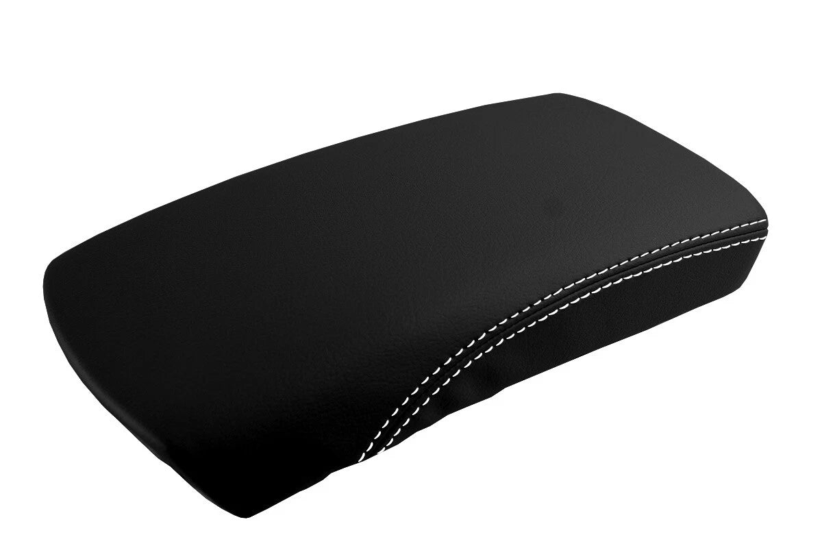 Leather Console Lid Armrest Cover for Nissan Rogue (2014–2016) White Stitch