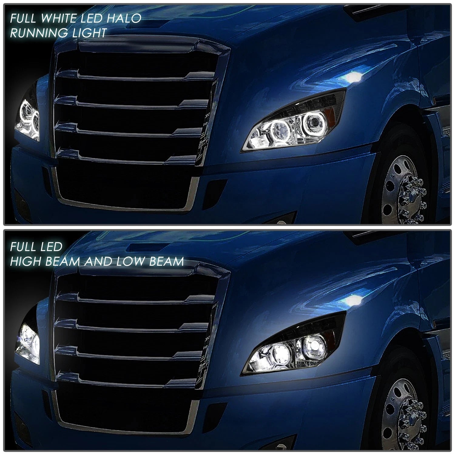 LED Halo Ring DRL Projector Headlight for Freightliner Cascadia (2018–2024)