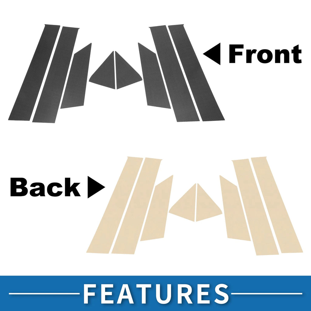 8pcs Door Pillar Window Trim for Ford EcoSport (2018–2022) Carbon Fiber Black