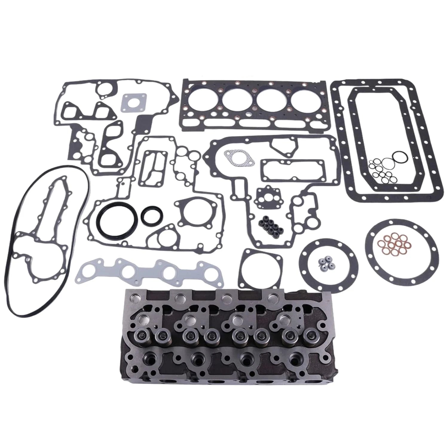 Complete Cylinder Head & Full Gasket Set for Kubota Bobcat Skid 733, 743