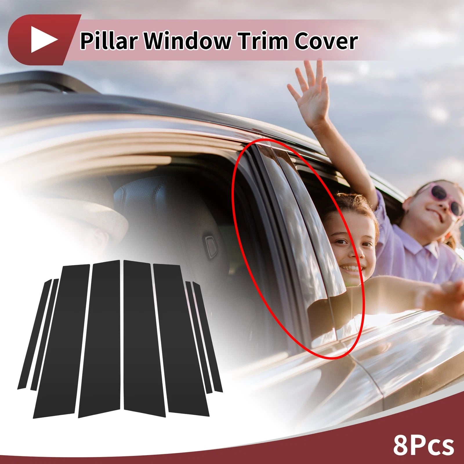 8 Pcs Car Door Pillar Window Trim for Toyota Venza (2016–2024) Black
