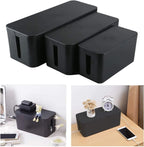 Cable Management Box for Organizing Wires and Power Strips (BK/WT)