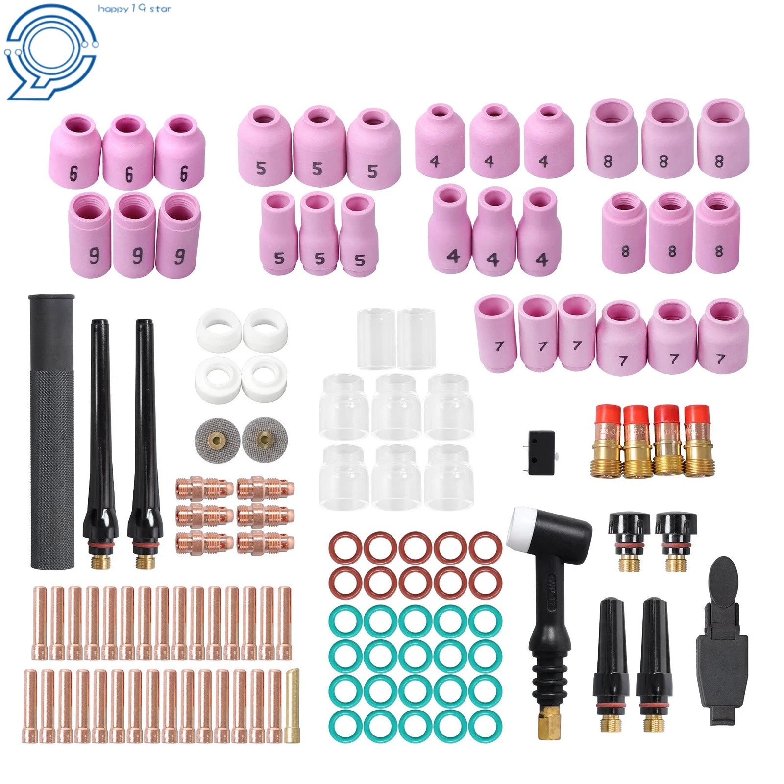 TIG Torch Accessories Kit 123PCS for WP-17/26 (Nozzle, Collets, Stubby Lens)