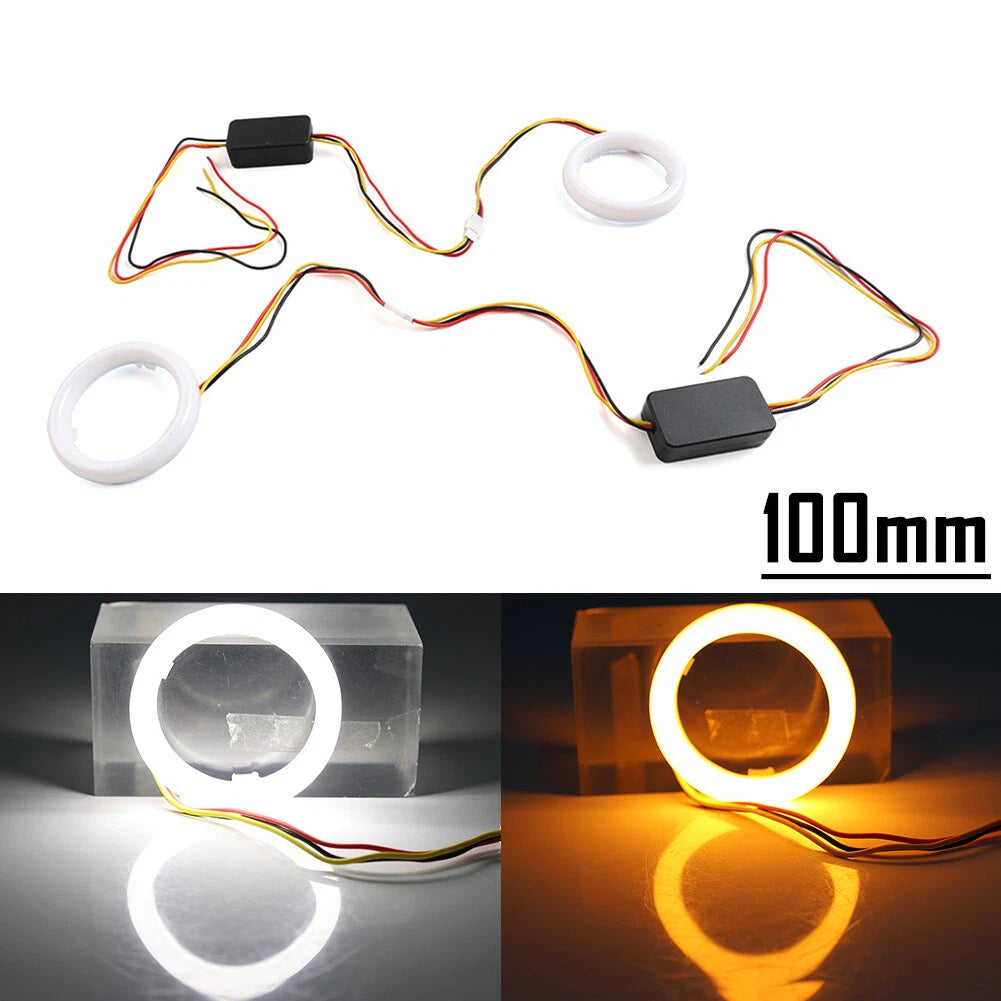 2X White Amber 100MM Switchback LED Angel Eyes for Car Headlight Retrofit