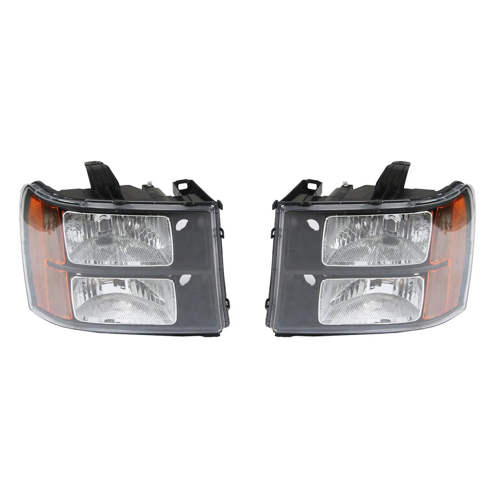 Headlights for GMC Sierra 1500 2500HD 3500HD (2007–2013) Black Housing Amber Lamps
