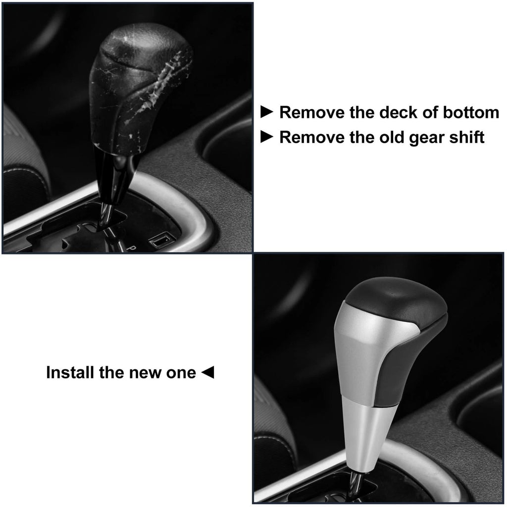 Automatic Gear Shift Knob for Toyota Tundra (2000–2023) Black Faux Leather Silver Tone