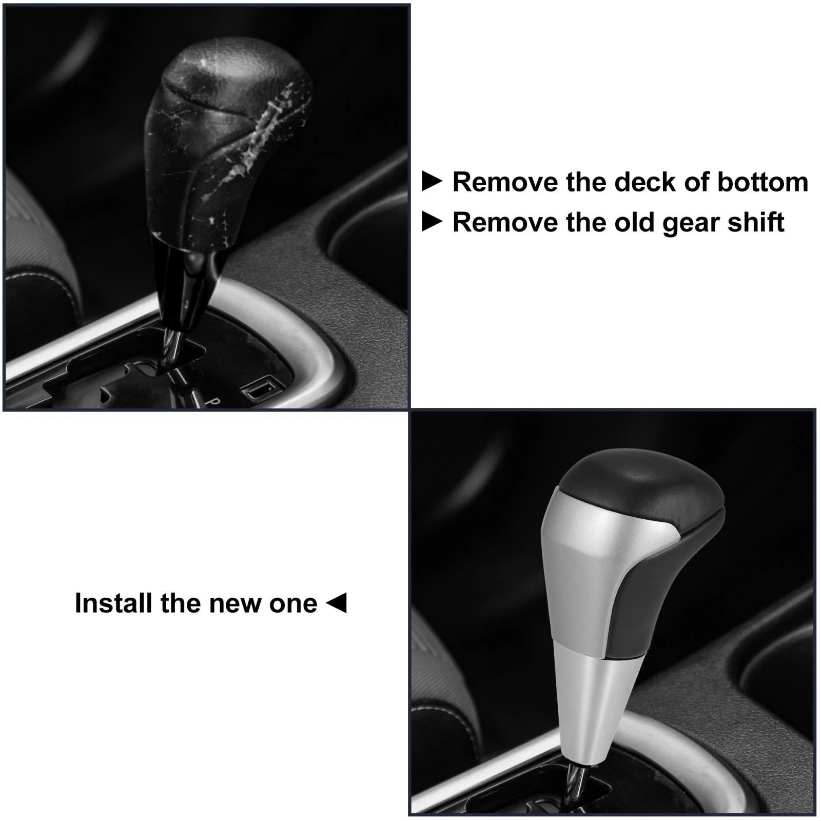 Automatic Gear Shift Knob for Toyota Tundra (2000–2023) Black Faux Leather Silver Tone