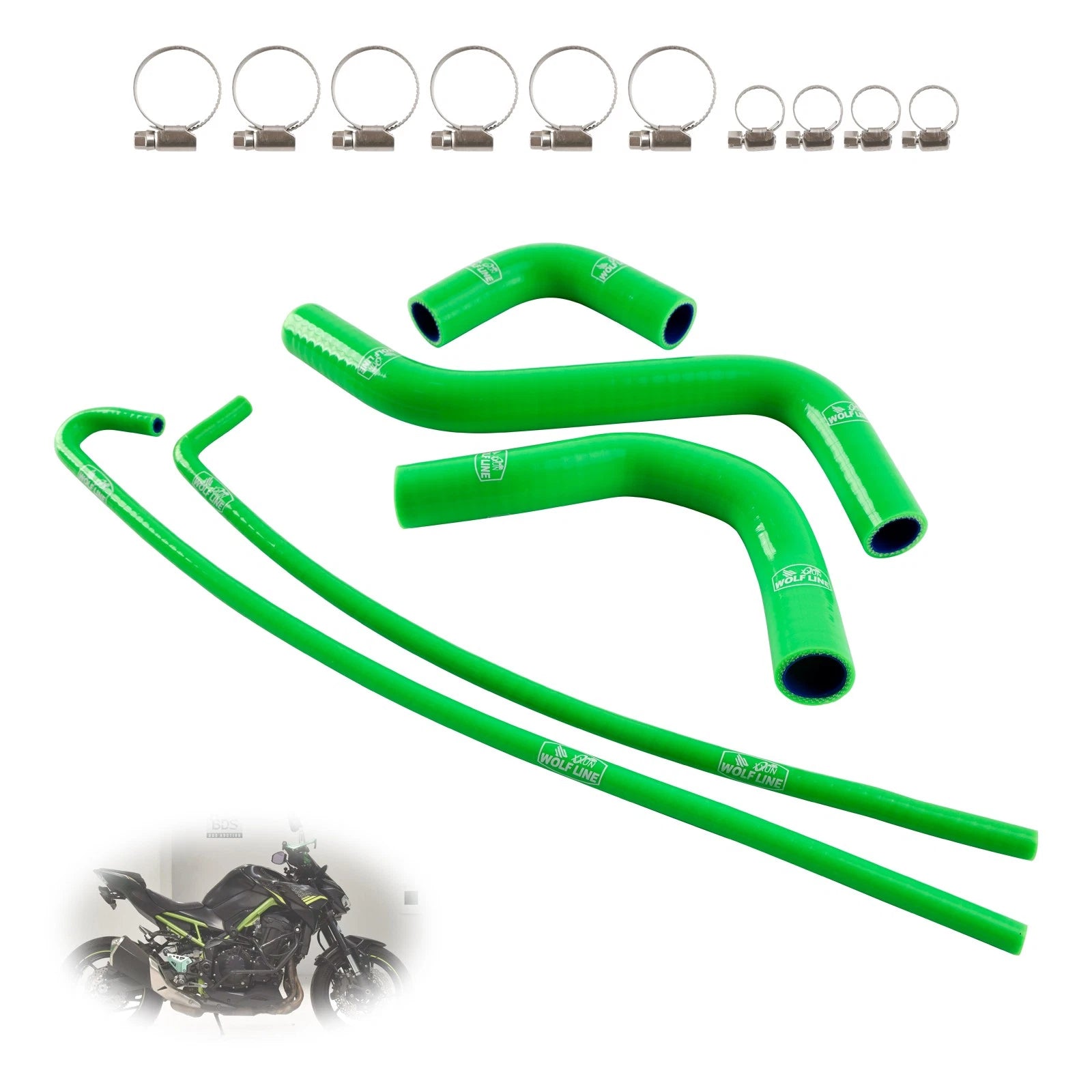 Silicone Radiator Coolant Hose Kit for Kawasaki Z900 Z900RS (2017–2026) Green