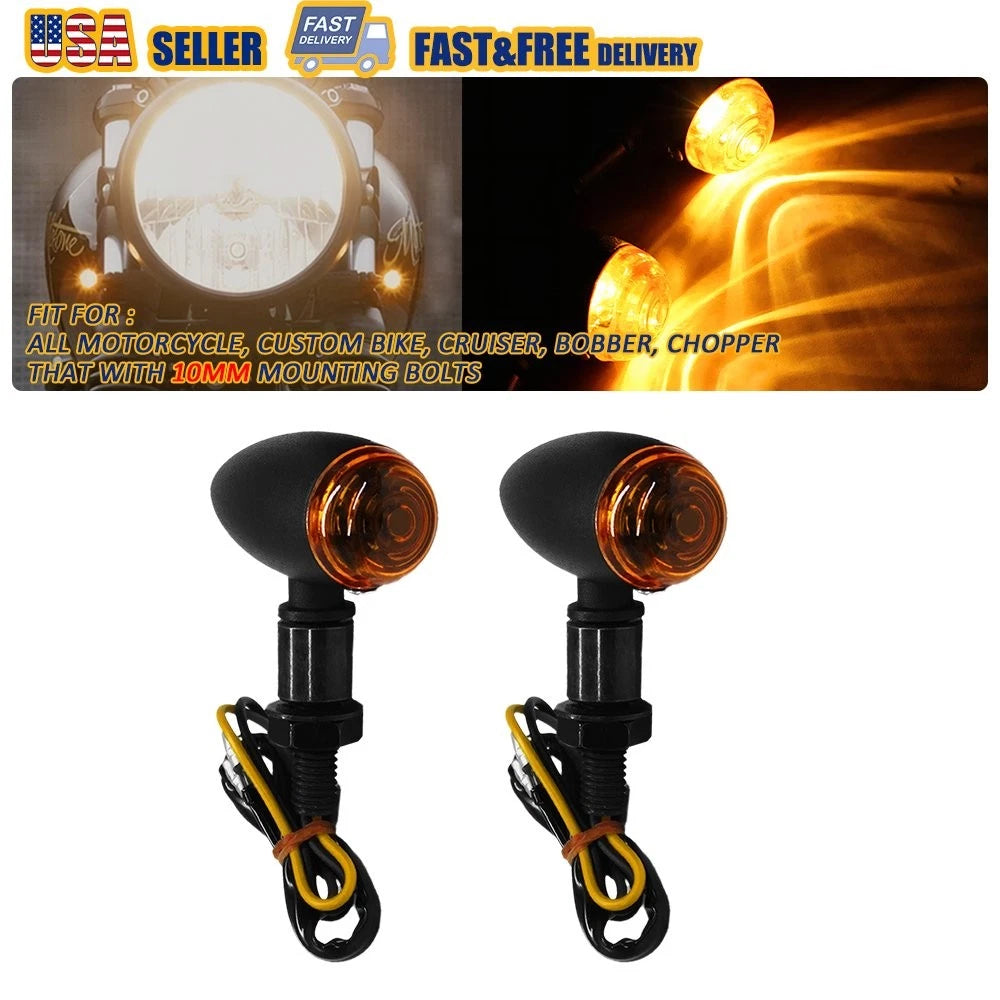 2X Turn Signal Lights for Motorcycle (Mini Bullet, Amber)