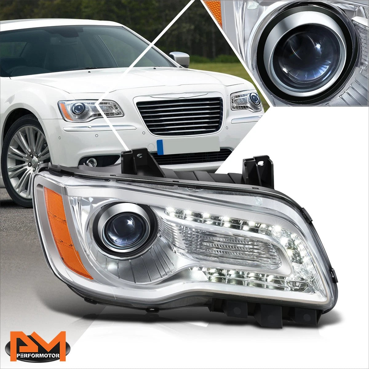 LED DRL Projector Headlight for Chrysler 300 (2011–2014) - Chrome Housing