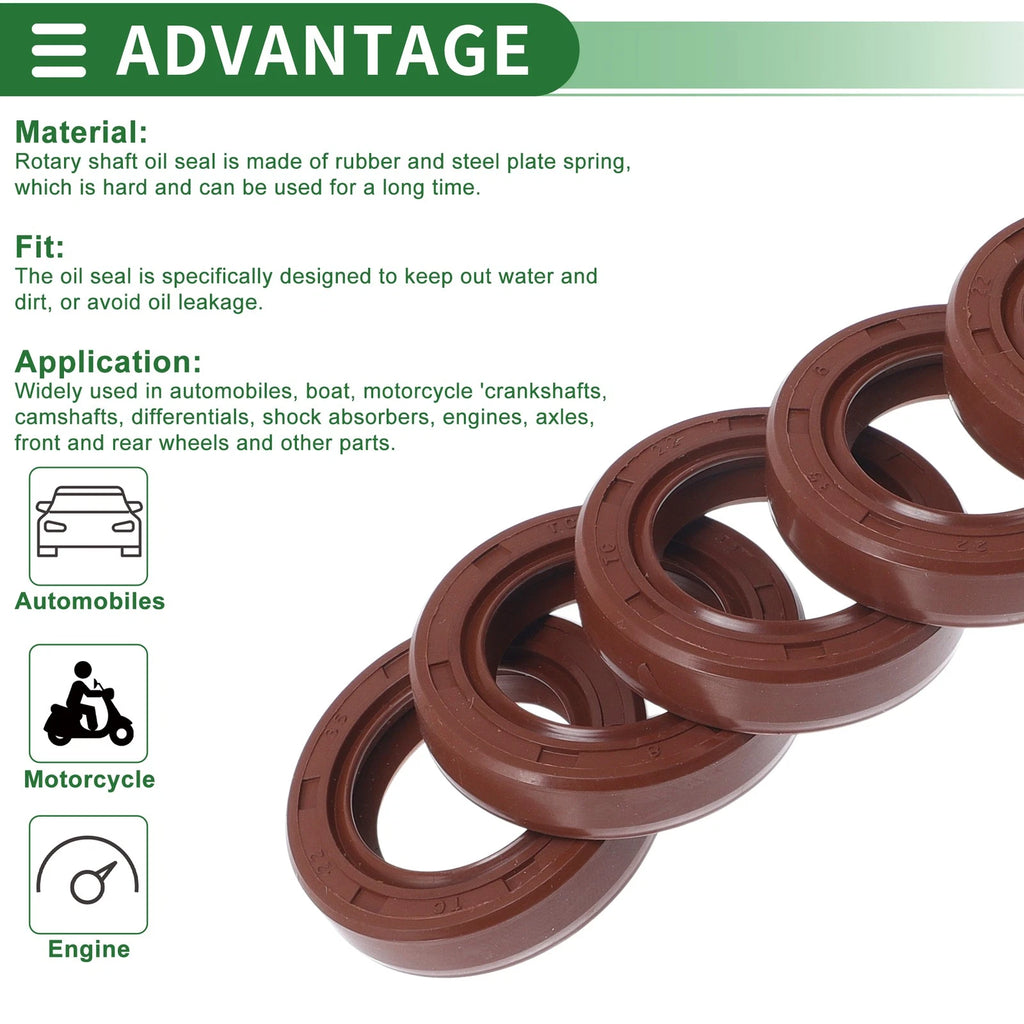 Set of 5 Oil Seal Rotary Shaft Seal FKM Rubber 22x35x8mm