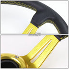 3.5" Deep Dish Gold Stripe Leather Steering Wheel Universal Fit