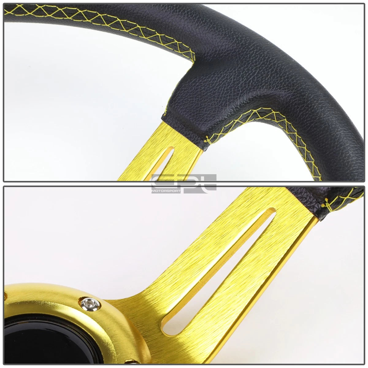 3.5" Deep Dish Gold Stripe Leather Steering Wheel Universal Fit
