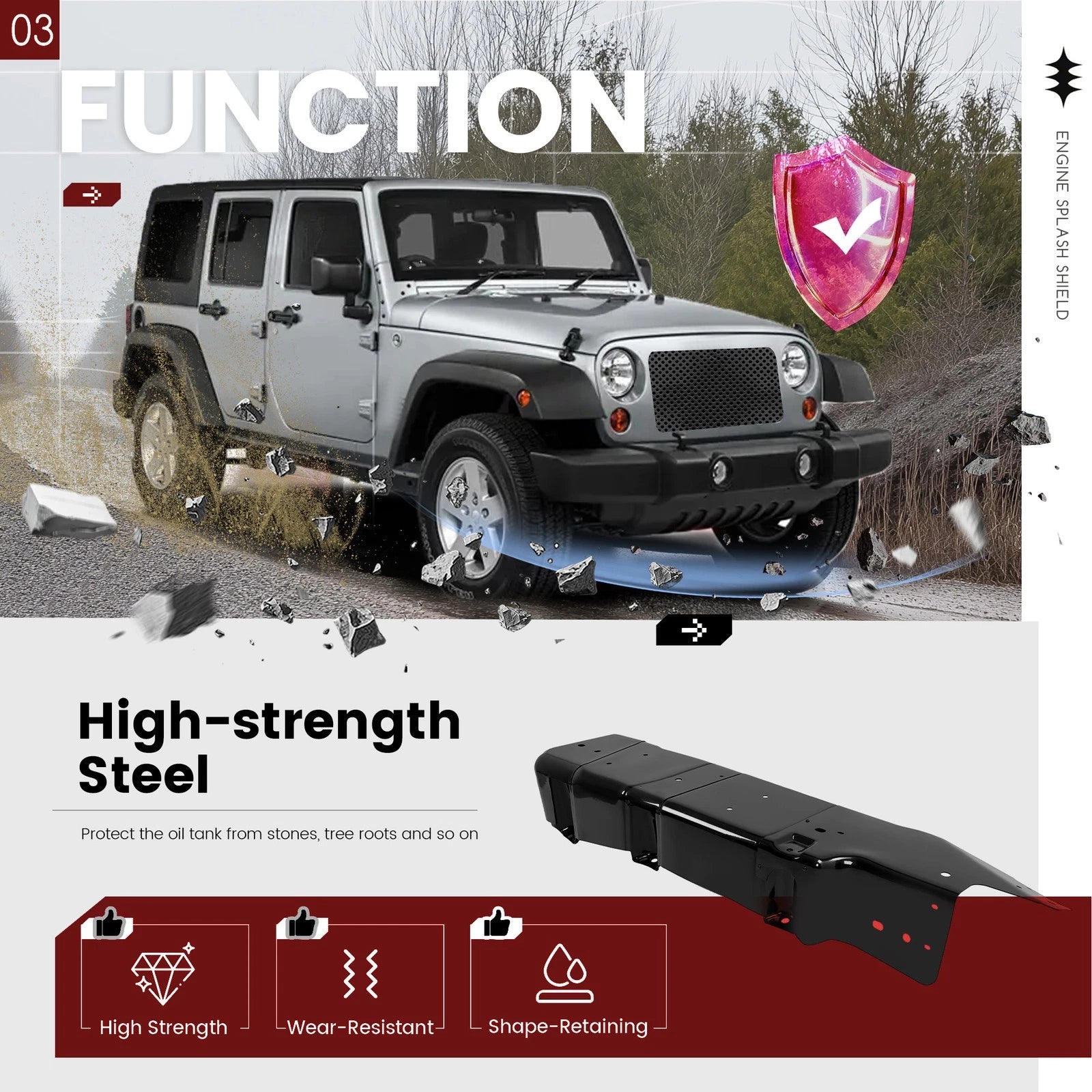 Fuel Gas Tank Skid Plate for Jeep Wrangler (2007–2018) 4-Door