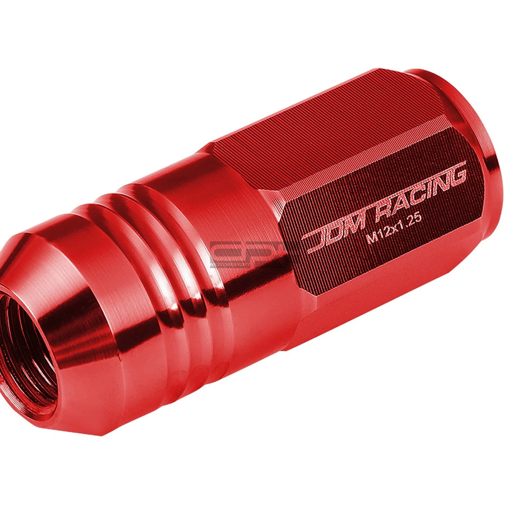 20 PCS Closed End M12x1.25 50mm Tall Red Aluminum Lug Nuts + Adapter