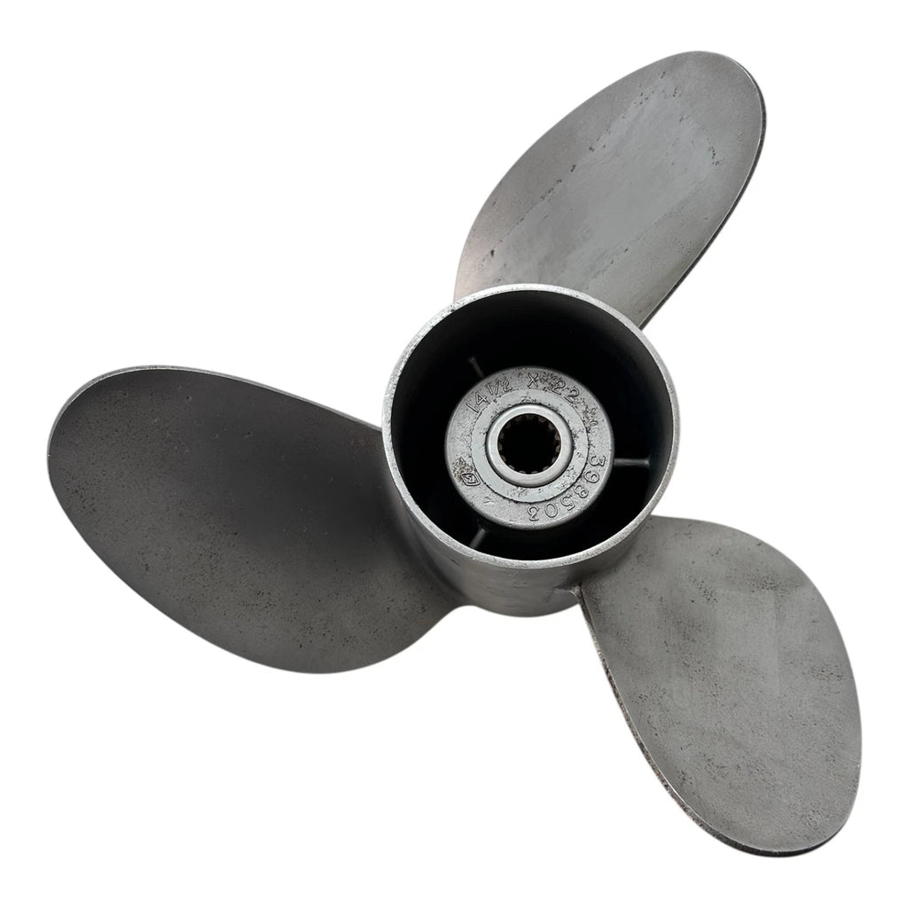 3X 14 1/2 x 22 LH Raker SS Propeller for OMC Evinrude Johnson (OEM 398503)