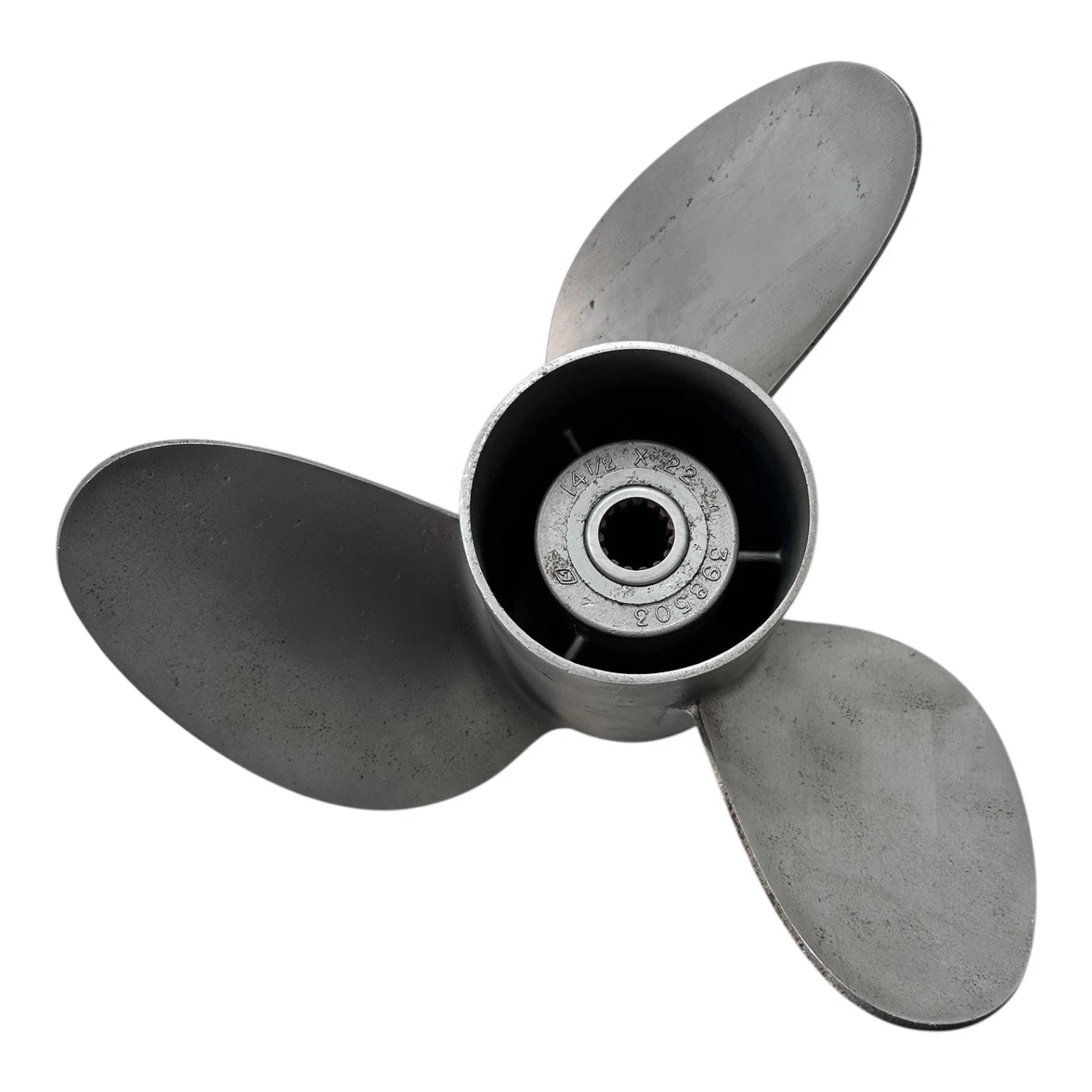 3X 14 1/2 x 22 LH Raker SS Propeller for OMC Evinrude Johnson (OEM 398503)