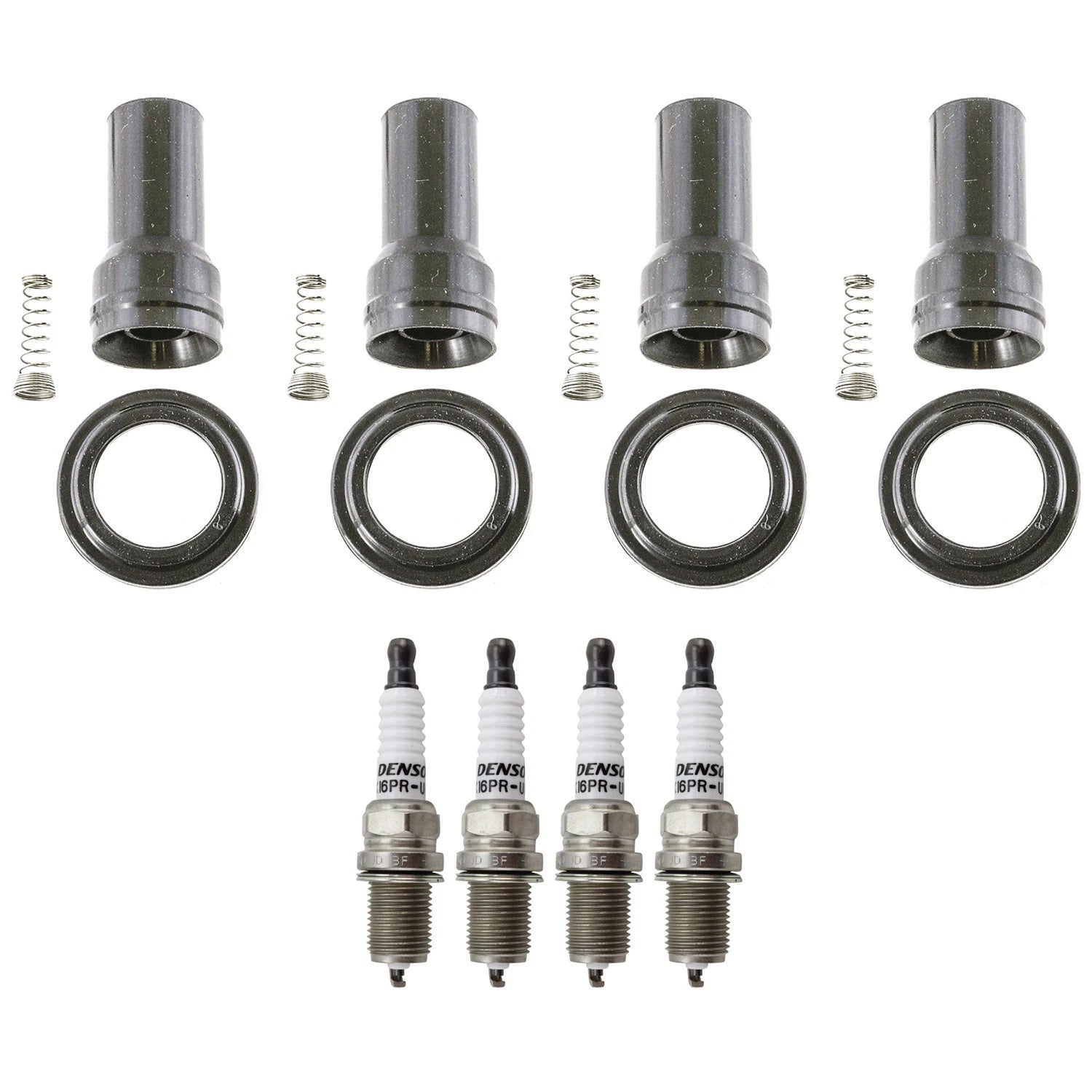 Set of 4 Denso Standard Spark Plugs & Coil Boots for Accent Rio Rio5