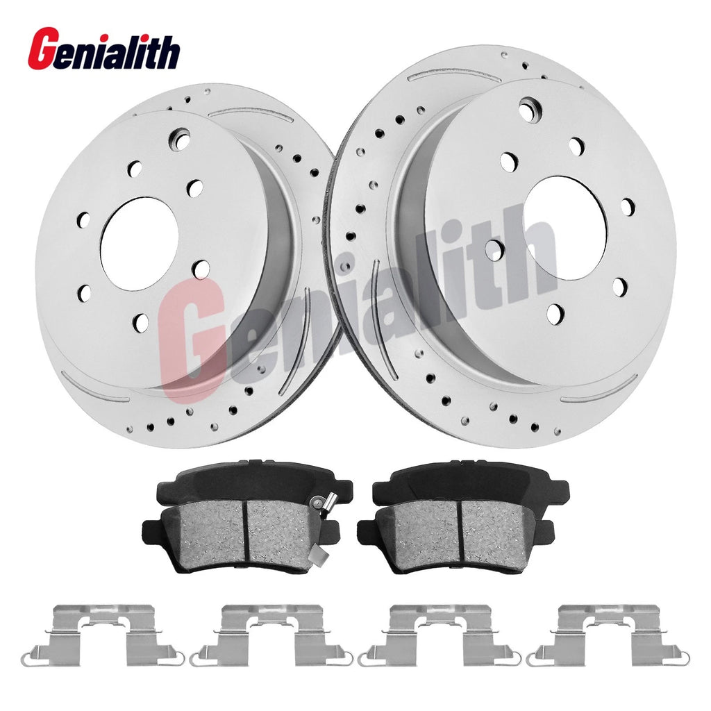 Set of 2 Rear Brake Drilled Rotors & Ceramic Pads for Nissan Frontier (2005–2023)