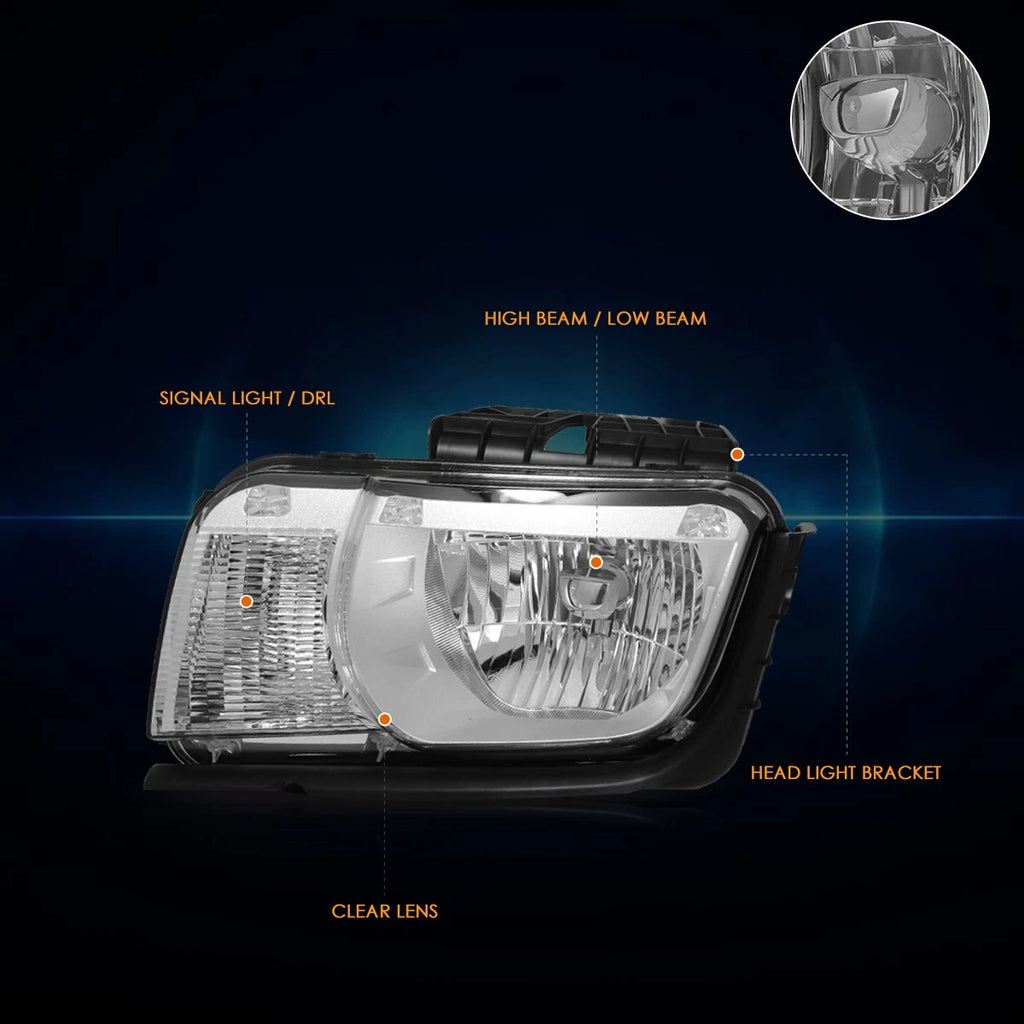 Factory Style Headlight Set for Chevy Camaro (2010–2013) Chrome Housing Clear Corner