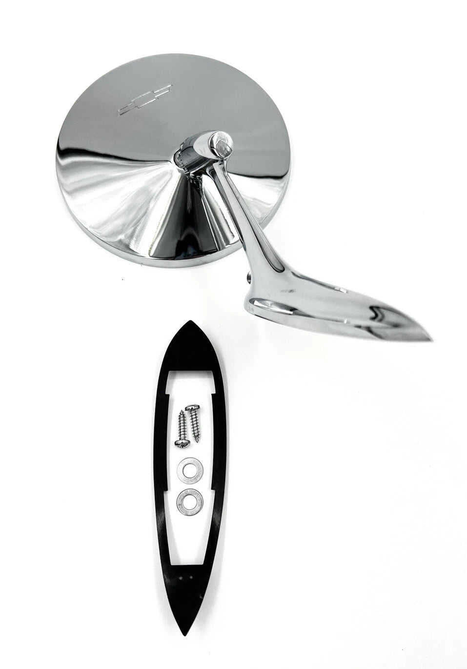 Rear View Side Mirror Chrome Round Bowtie for Chevy Full Size 1963–1964