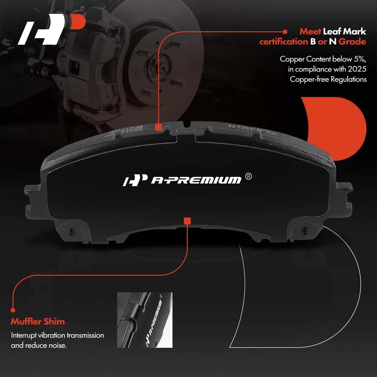 Set of 4 Front Ceramic Brake Pads for Nissan Rogue (2014–2019) INFINITI Q50 QX50