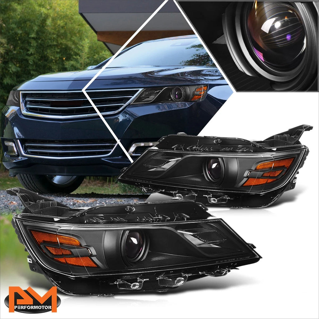 Projector Headlights for Chevy Impala (2014–2020) OE Style Black Housing Amber Corner